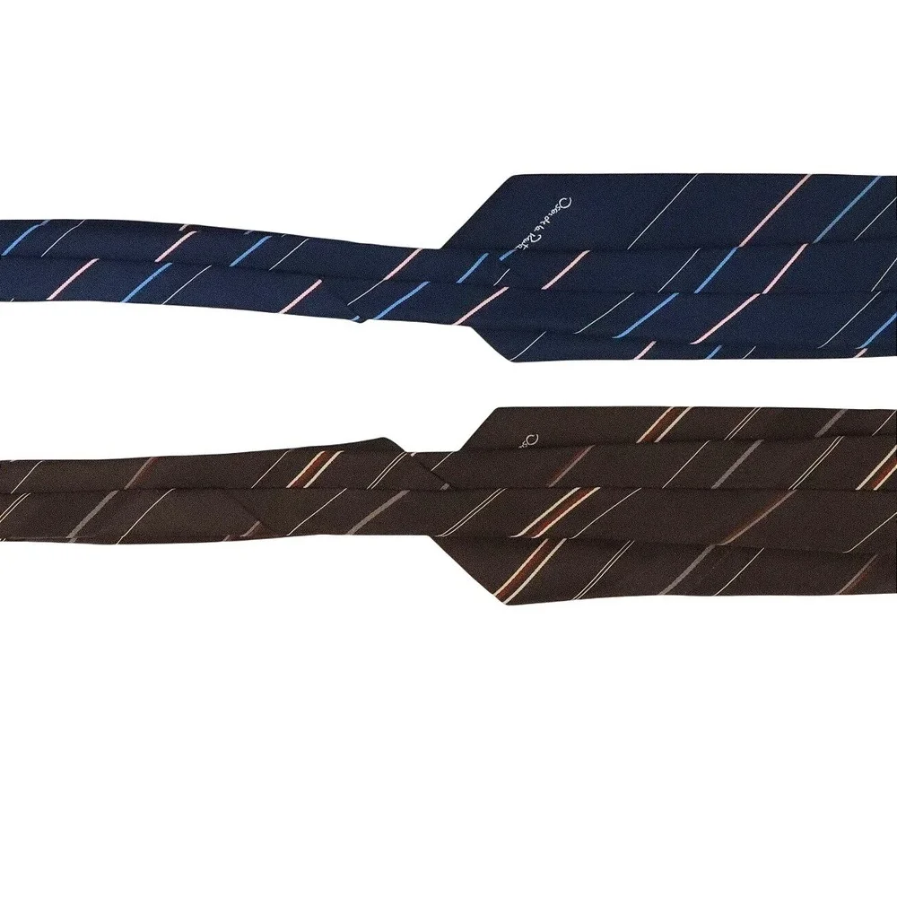 Vintage Oscar de la Renta Silk Neck Ties Navy Brown Stripe Classic 57